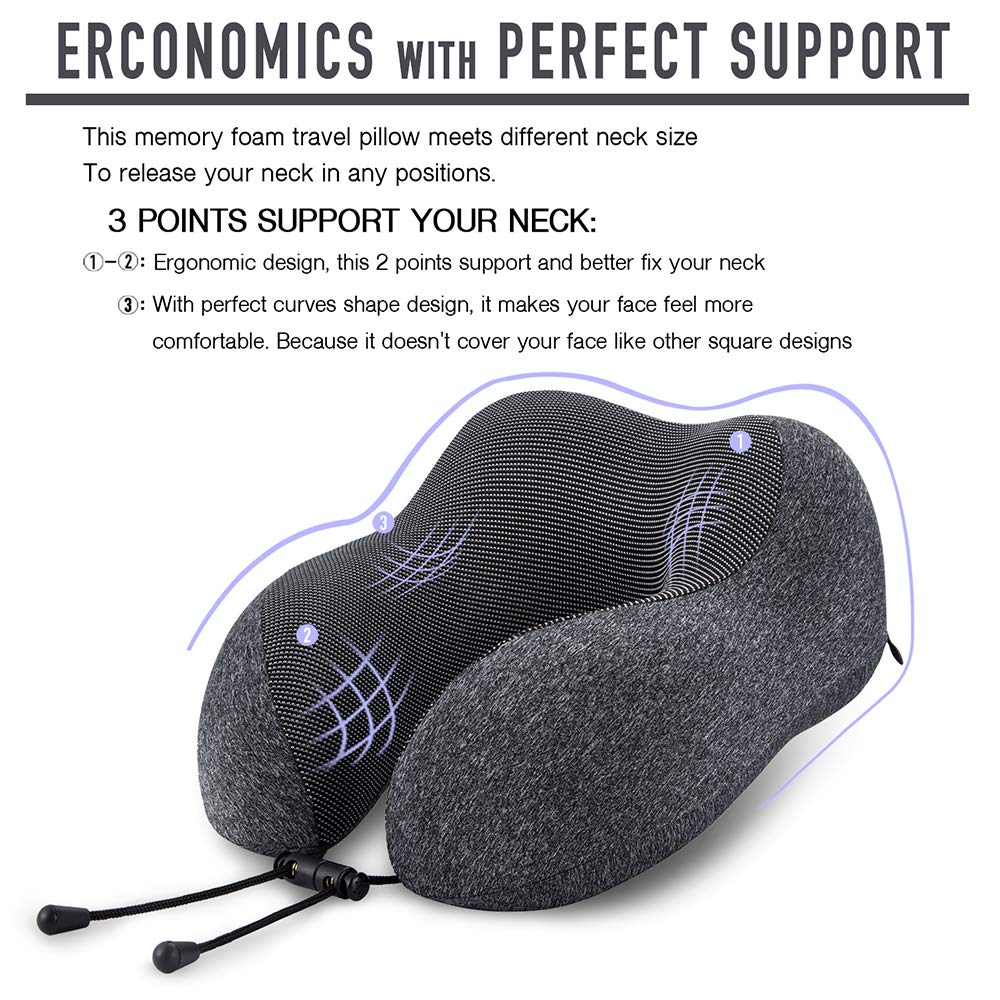 Travel Pillow, 100% Adjustable Memory Foam Neck Pillow, U-shaped