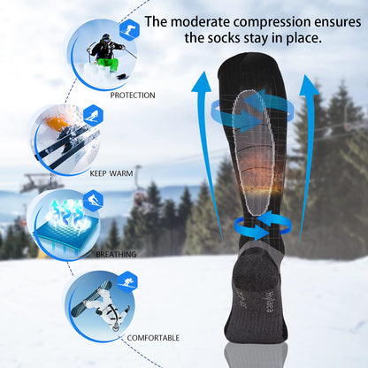 Merino Wool Ski Socks, Cold Weather Socks for Snowboarding, Snow, Winter, Thermal Knee-high Warm Socks, Hunting, Outdoor Sports (3 Pairs (Black Grey Grey), Large)