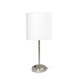 Limelights LT2024-WHT Brushed Steel Lamp with Charging Outlet and Fabric Shade, White