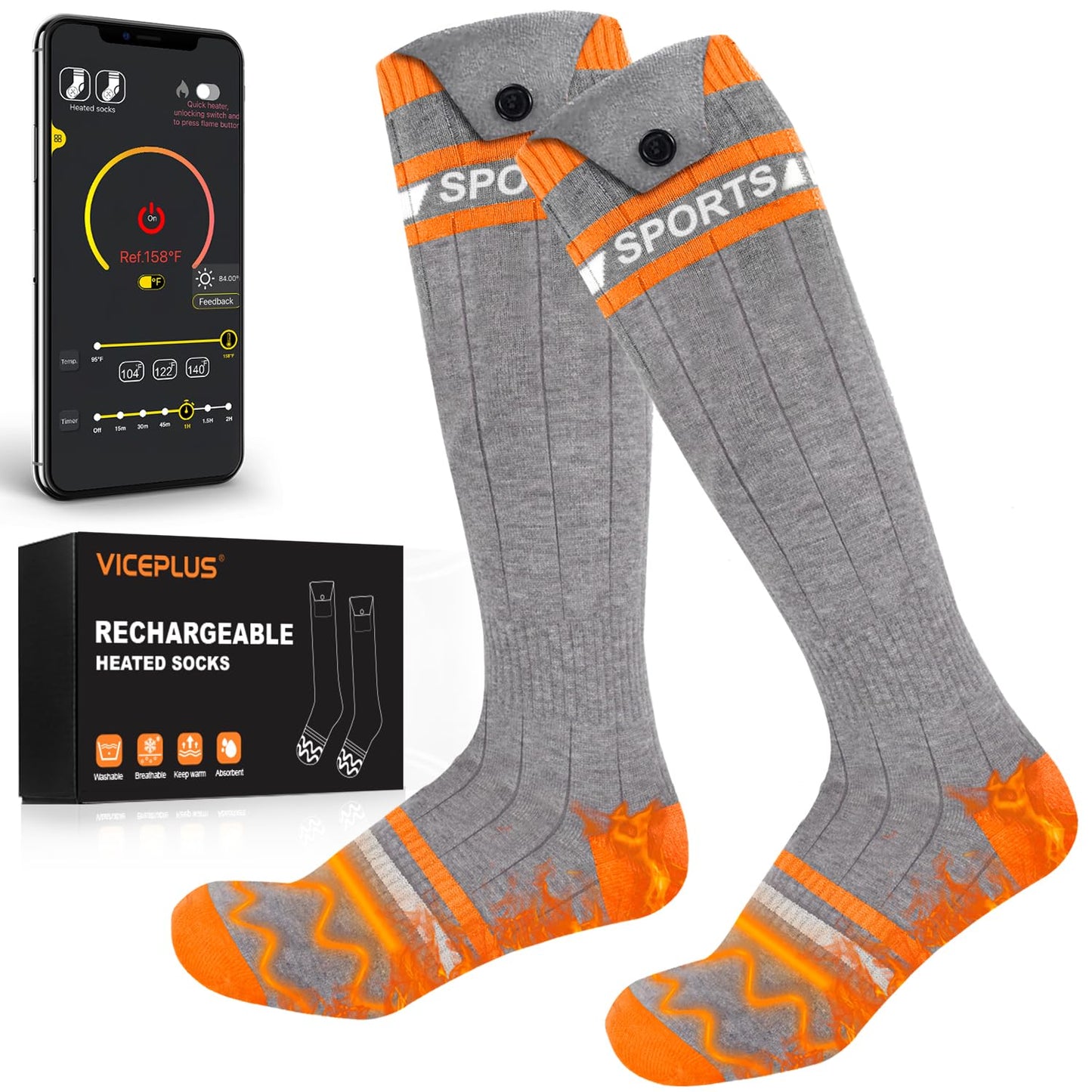 Heated Socks for Men Women Electric Heated Socks for Men Rechargeable 5000mAh*2 Battery Heated Ski Socks APP Control Thermal Socks Washable Heated Socks for Winter Camping Skiing Hunting Hiking Outdoors