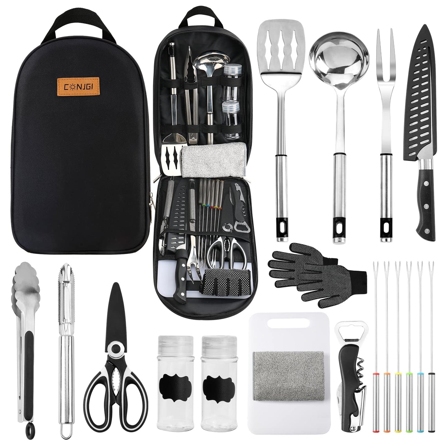 Portable Camping Cooking Utensils Set Bag Suitable for Fork, Spoon, Chopping Board, Chef's Knife,Kitchenware Storage