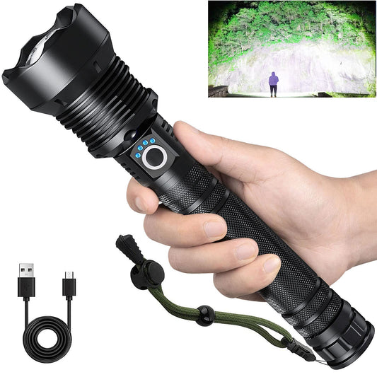 Rechargeable Flashlights 250,000 Lumens, Super Bright LED Flashlight High Lumens with USB Cable, 5 Modes Waterproof Flashlight Powerful Flash Light for Camping Hiking