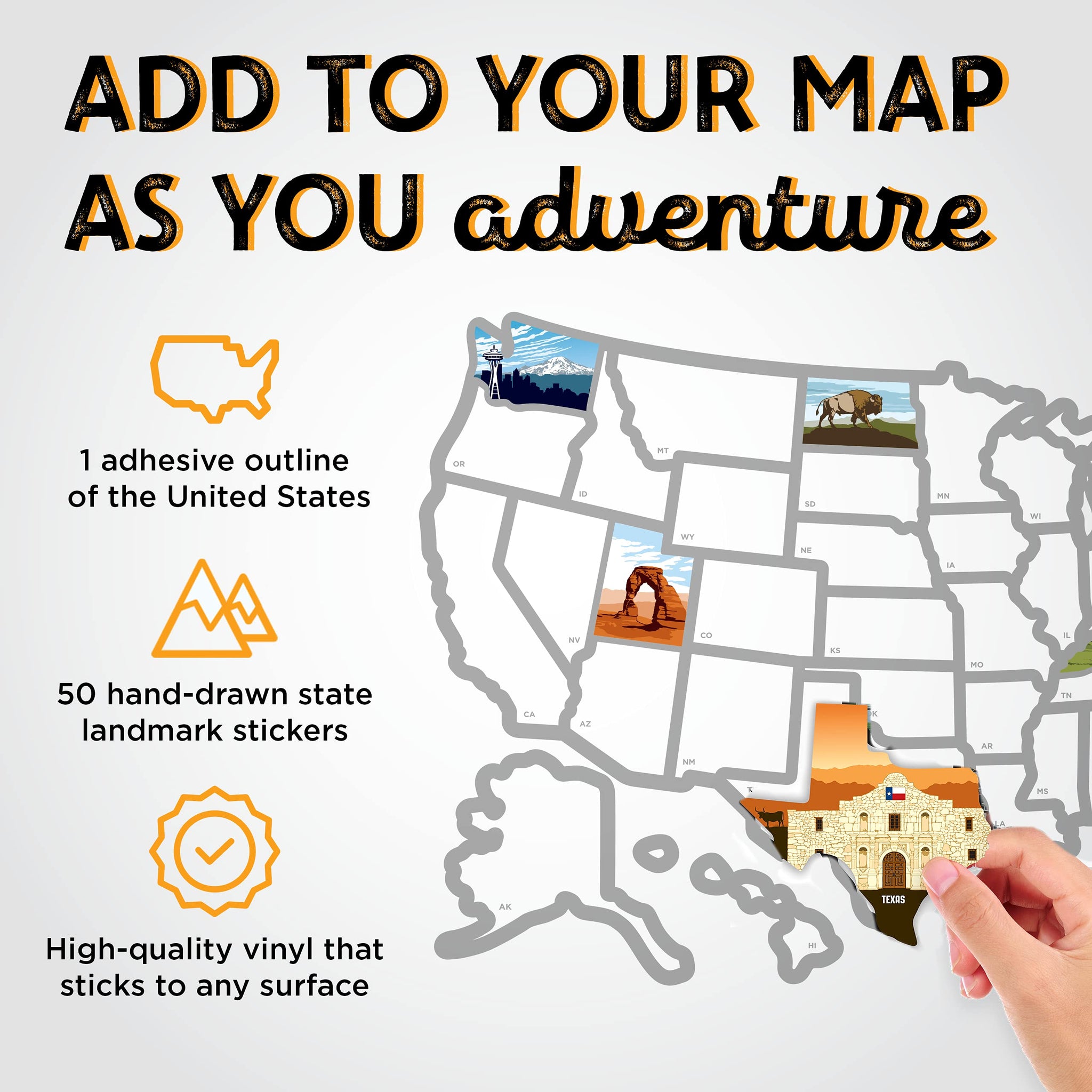 See Many Places RV State Sticker Map, 19x13