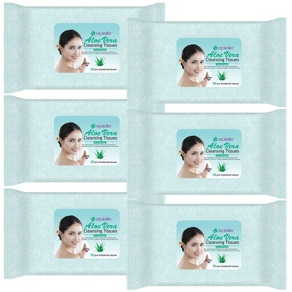 Epielle Aloe Vera Facial Cleansing Facial Tissues Wipes Towelettes - 30ct (sheets) per pack, Total 6 packs