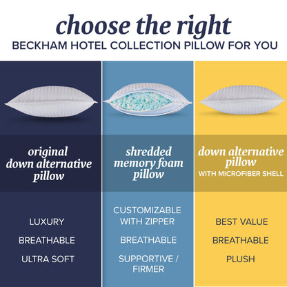Beckham Hotel Collection Queen/Standard Size Memory Foam Bed Pillows Set of 2 - Cooling Shredded Foam Pillow for Back, Stomach or Side Sleepers
