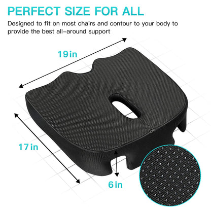 Benazcap X Large Memory Seat Cushion for Office Chair Pressure Relief Sciatica & Tailbone Pain Relief Memory Foam Firm Coccyx Pad for Long Sitting, for Office Chair, Gaming Chair and Car Seat, Black