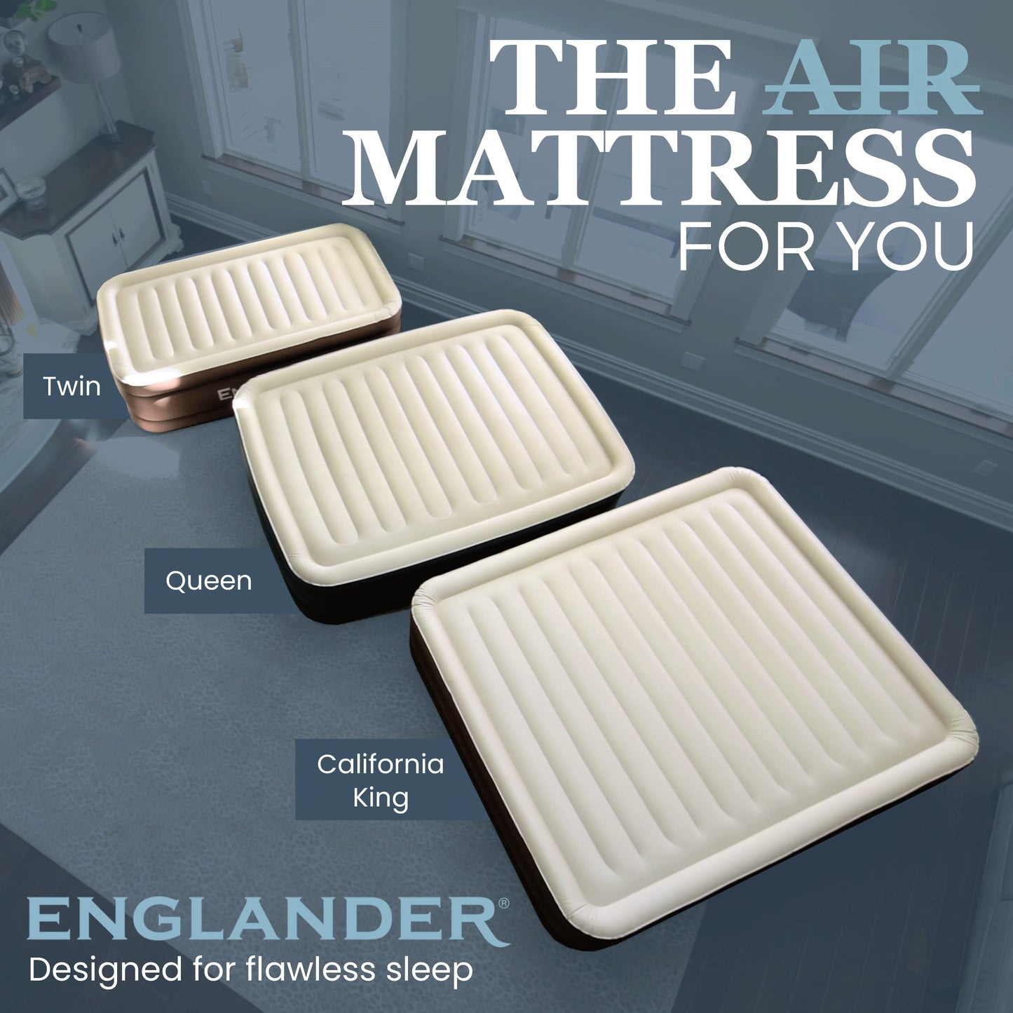 Englander Queen Air Mattress with Built in Pump Raised - Double High, 600 LB Weight Capacity - Luxury Size Camping Mattress - Blow Up Floor Bed for Home - Microfiber, Waterproof Airbed with Patch Kit