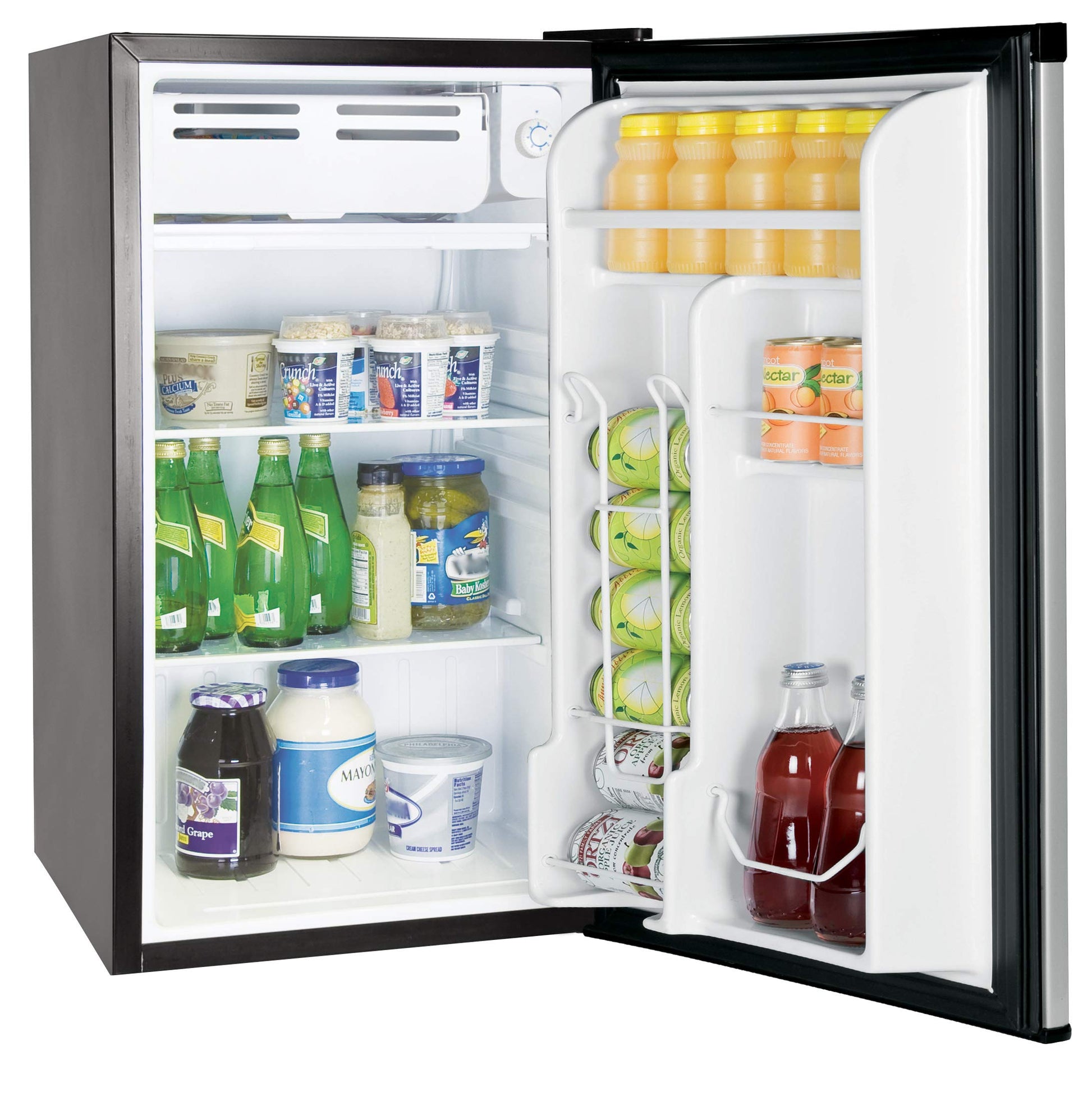 Compact refrigerator with freezer, 3.2 Cu.Ft Mini Fridge with Freezer,  Single Door Mini Fridge, 5 Settings Adjustable Thermostat, Mini Refrigerator  for Dorm, Office, Bedroom, Silver 