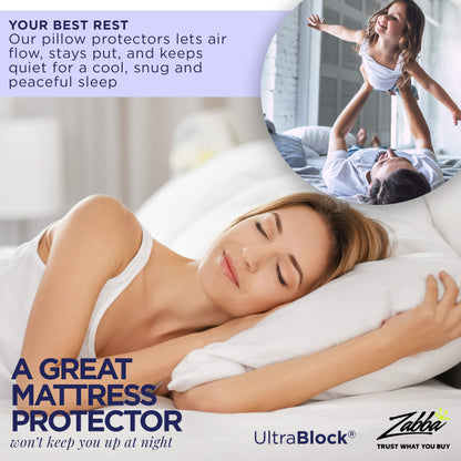 UltraBlock Queen Size Waterproof Pillow Protector (2 Pack) – Zippered Terry Cotton Pillow Cover