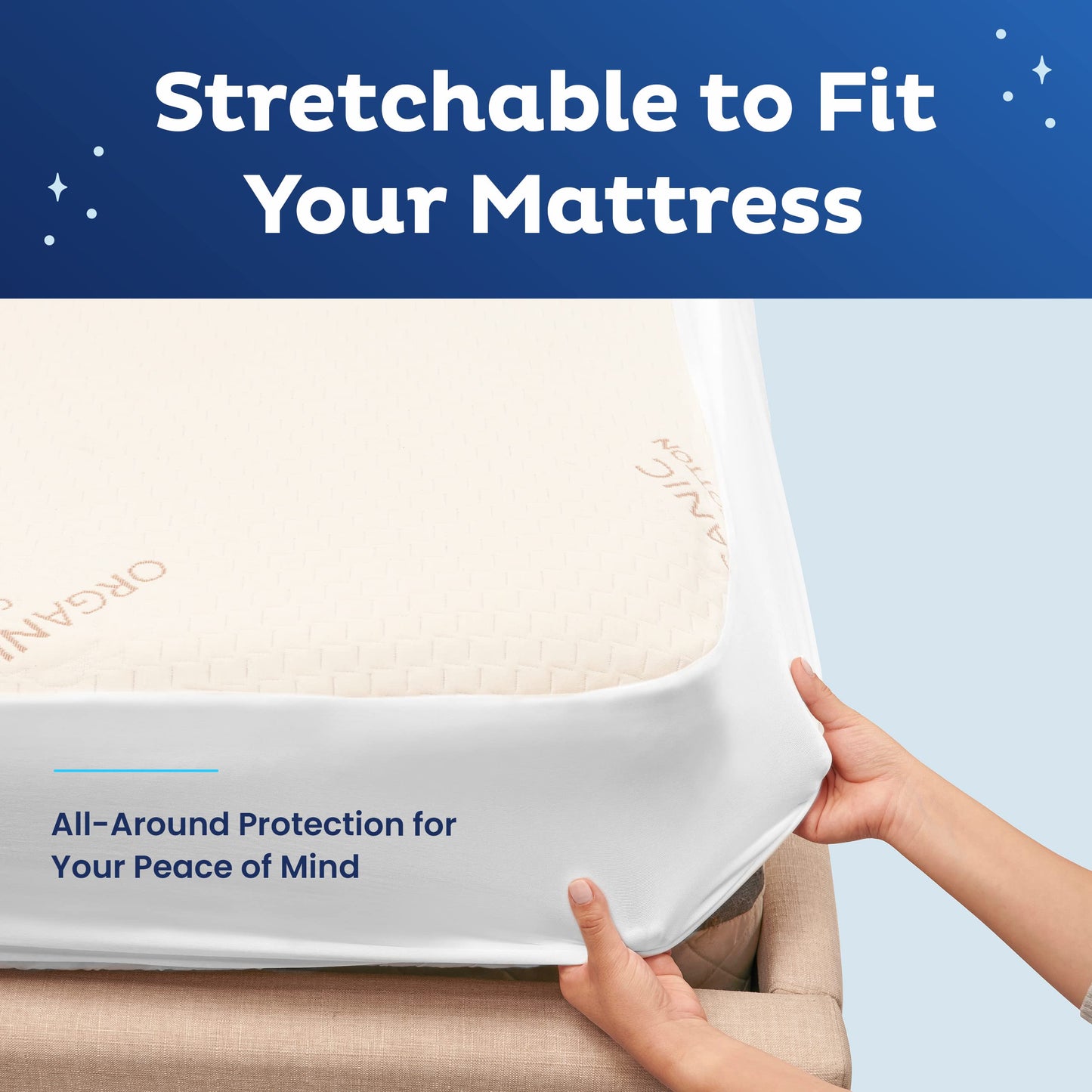 Memory Foam Mattress Protector – Organic Cotton with Eco-Friendly Greenshield Water Resistance – Kool-Flow Breathable Stretch Fabric – All USA Made – Best for Plush Beds – Queen