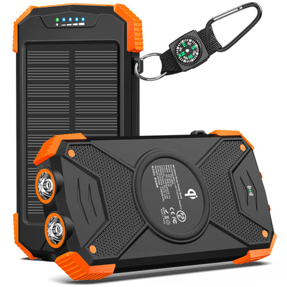 BLAVOR Solar Charger Power Bank, 10,000mAh Portable Wireless Charger with USB C Input/Output for Cell Phones, External Battery Pack with Dual Flashlight for Camping (Orange)