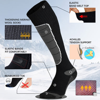 Merino Wool Ski Socks, Cold Weather Socks for Snowboarding, Snow, Winter, Thermal Knee-high Warm Socks, Hunting, Outdoor Sports (3 Pairs (Black Grey Grey), Large)