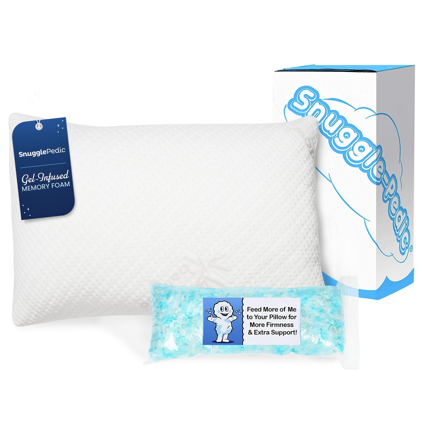 Snuggle-Pedic Gel Memory Foam Cooling Pillow Shredded Memory Foam Pillows for Side, Stomach & Back Sleepers - Keeps Shape - College Dorm Room Essentials for Girls and Guys - Queen