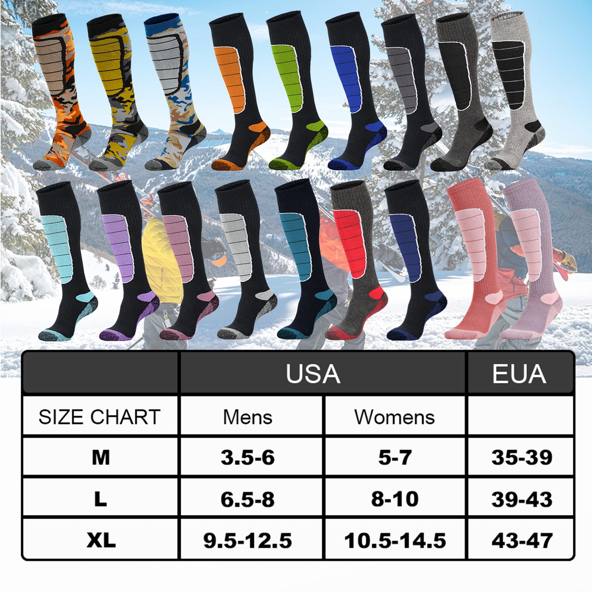 Merino Wool Ski Socks, Cold Weather Socks for Snowboarding, Snow