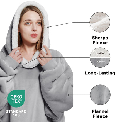 Bedsure Wearable Blanket Hoodie - Sherpa Fleece Hooded Blanket for Adult as A Gift, Warm & Comfortable Blanket Sweatshirt with Giant Pocket both Indoors and Outdoors (Standard, Grey)