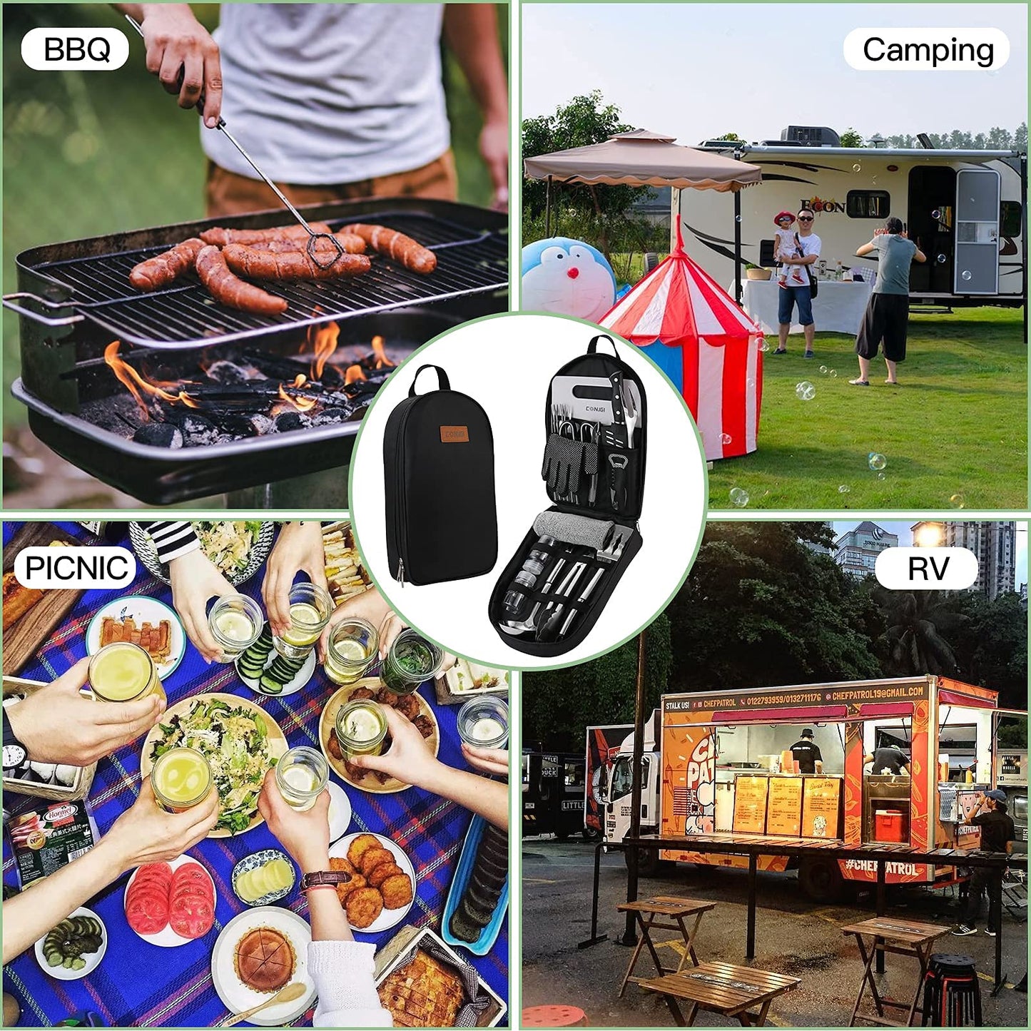 Portable Camping Cooking Utensils Set Bag Suitable for Fork, Spoon, Chopping Board, Chef's Knife,Kitchenware Storage