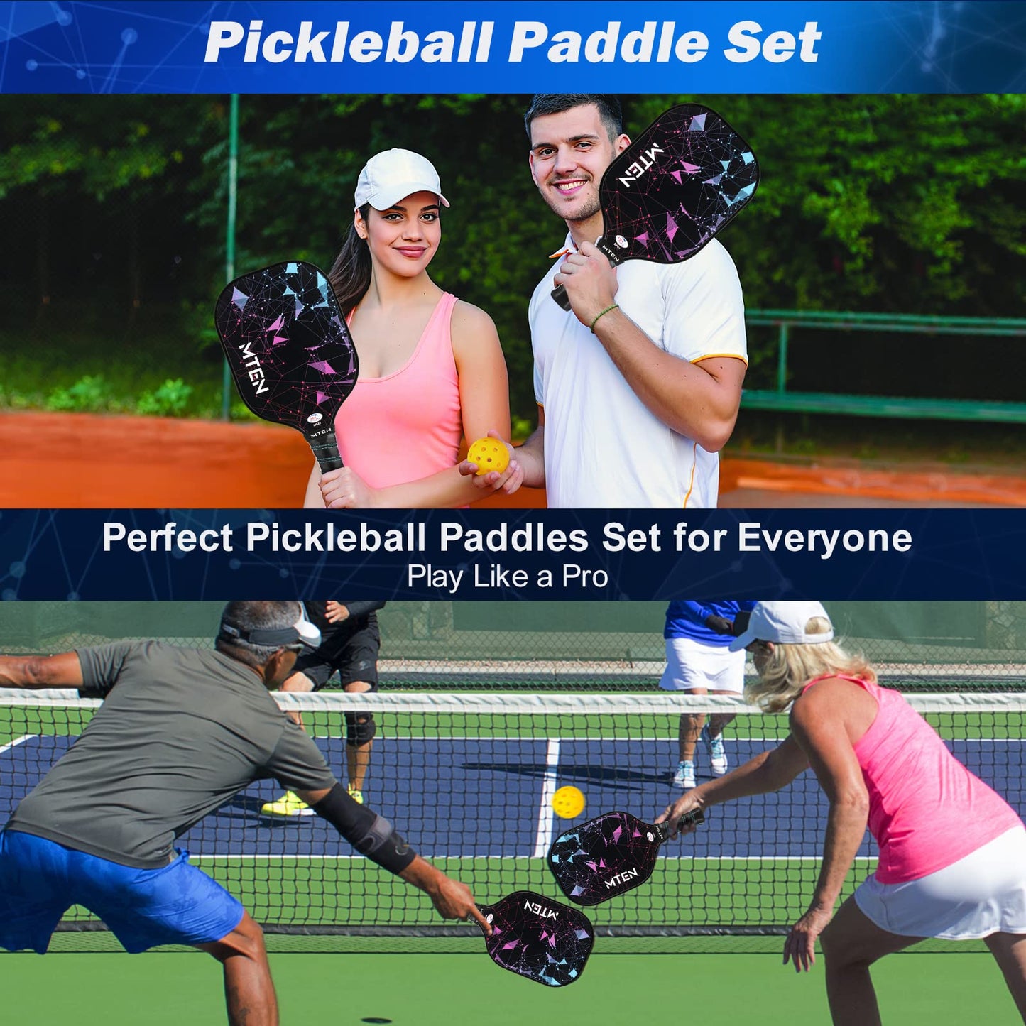 Pickleball Paddles Set of 2, USAPA Approved Fiberglass Surface Pickleball Set with 2 Pickleball Rackets,4 Pickleball Balls,1 Portable Carry Bag,Pickle Ball Paddle Set for Men Women