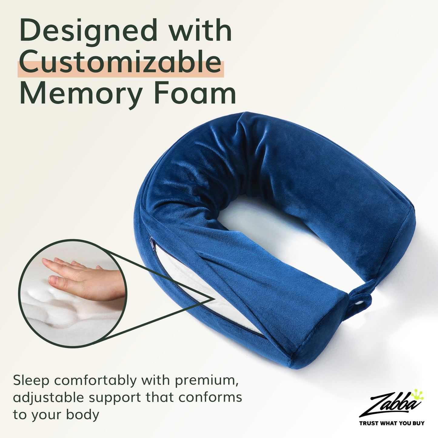 Fern and Willow Neck Pillow for Travel - Bendable Twist Memory Foam Traveling Pillows for Airplane & Car, Provides Head, Shoulder, and Chin Support - Navy Blue