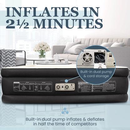 Englander Queen Air Mattress with Built in Pump Raised - Double High, 600 LB Weight Capacity - Luxury Size Camping Mattress - Blow Up Floor Bed for Home - Microfiber, Waterproof Airbed with Patch Kit