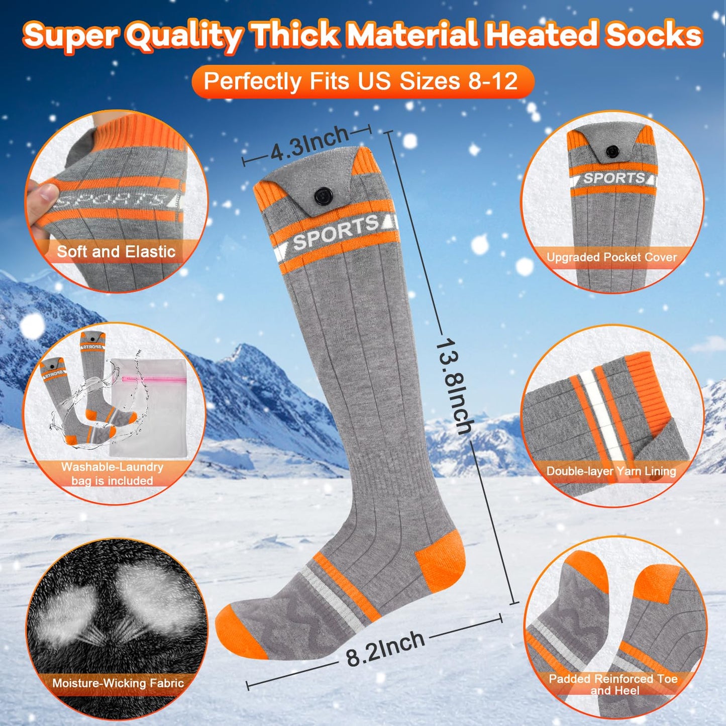 Heated ski socks for men