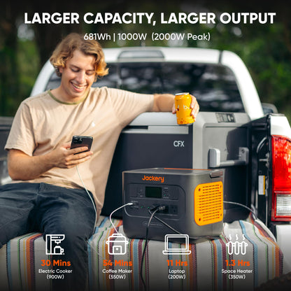Jackery Explorer 700 Plus Portable Power Station 681Wh Backup Power Solution 1000W (2000W Peak) 1.7 H Fast Wall Charging with 3*AC Outlet 4*USB and 1*DC Car Port for Home Use, Outdoor Camping