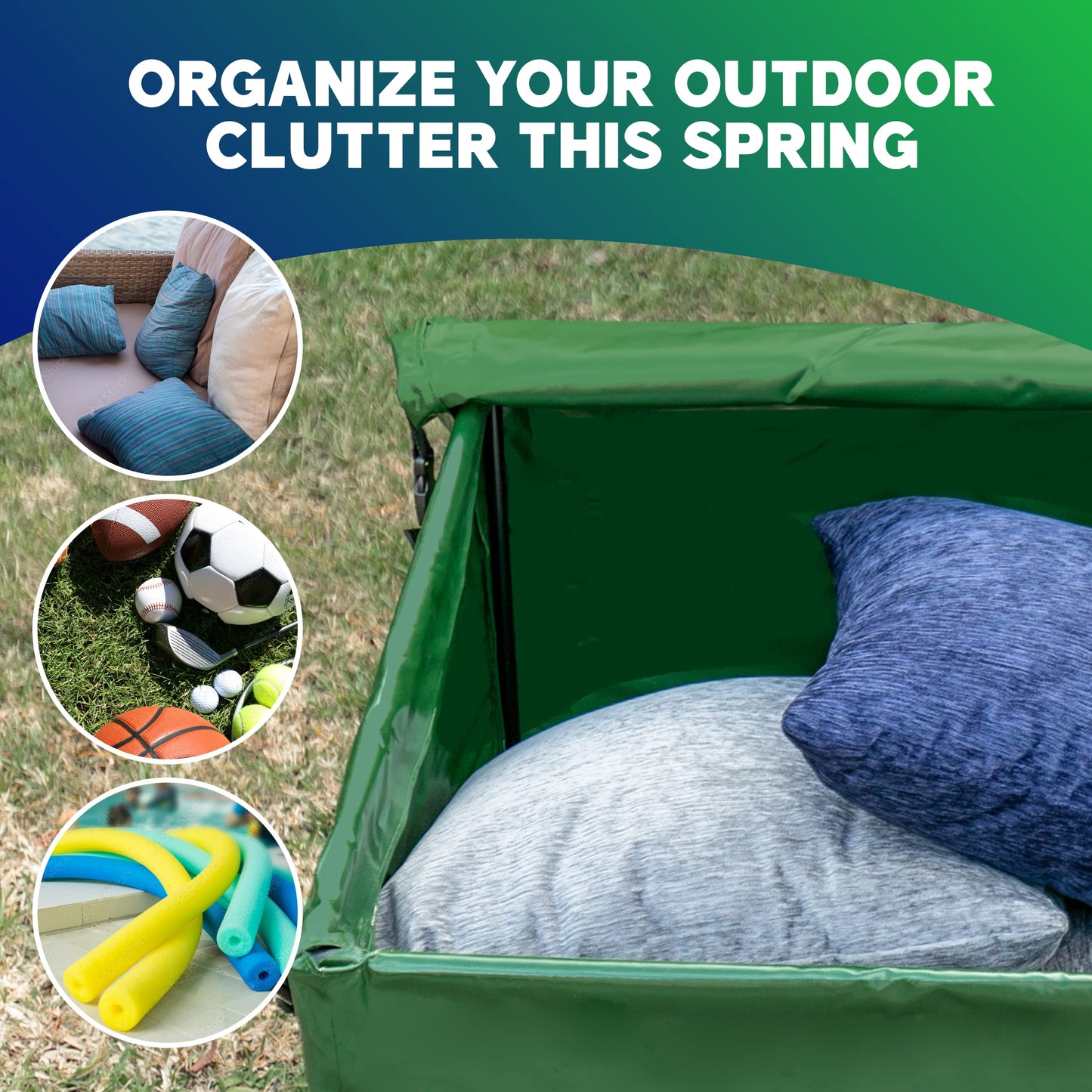 YardStash Outdoor Storage Box (Waterproof) - Heavy Duty, Portable, All Weather Tarpaulin Deck Box - Protects from Rain, Wind, Sun & Snow - Perfect for the Boat, Yard, Patio, or Camping – XL Green