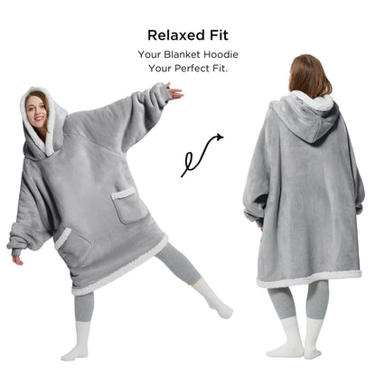 Bedsure Wearable Blanket Hoodie - Sherpa Fleece Hooded Blanket for Adult as A Gift, Warm & Comfortable Blanket Sweatshirt with Giant Pocket both Indoors and Outdoors (Standard, Grey)