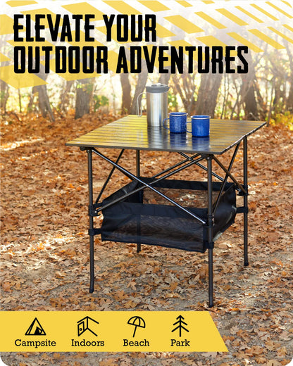 TrailBuddy Folding Camping Table - Small, Aluminum, Foldable Tables with Carry Bag Included - Lightweight and Portable for Beach, Picnic, Tailgate & Outdoor Use, 28in x 28in x 28in