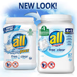 all Mighty Pacs Laundry Detergent, Free Clear for Sensitive Skin, 67 Count, 2 Tubs, 134 Total Loads