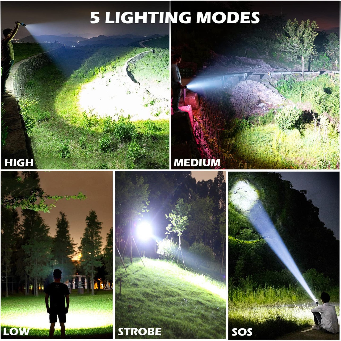 Rechargeable Flashlights 250,000 Lumens, Super Bright LED Flashlight High Lumens with USB Cable, 5 Modes Waterproof Flashlight Powerful Flash Light for Camping Hiking