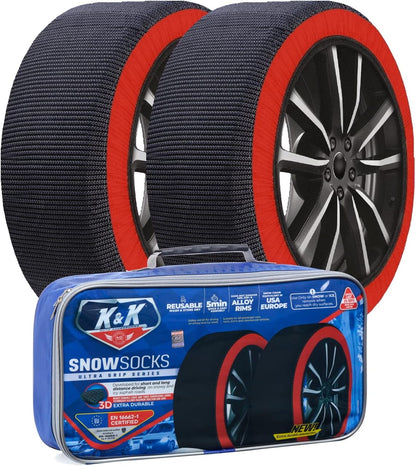 K&K Automotive Snow Socks for Tires - Pro Series for Ultimate Grip 2024 Model Alternative for Tire Snow Chain - Auto Traction Device for Light/Semi Truck Pickup SUV Winter Emergency Accessory European
