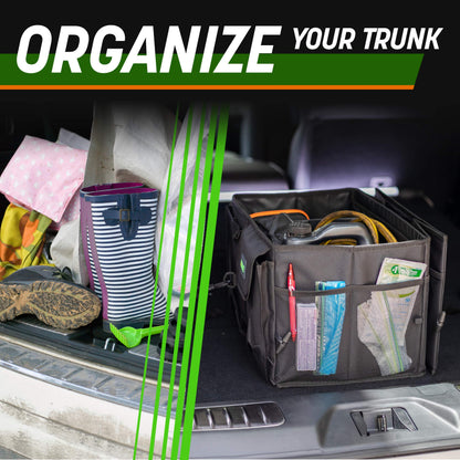 DRIVE AUTO PRODUCTS - Compact Black Car Trunk Organizer with Adjustable Straps - Car Trunk Grocery Organizer