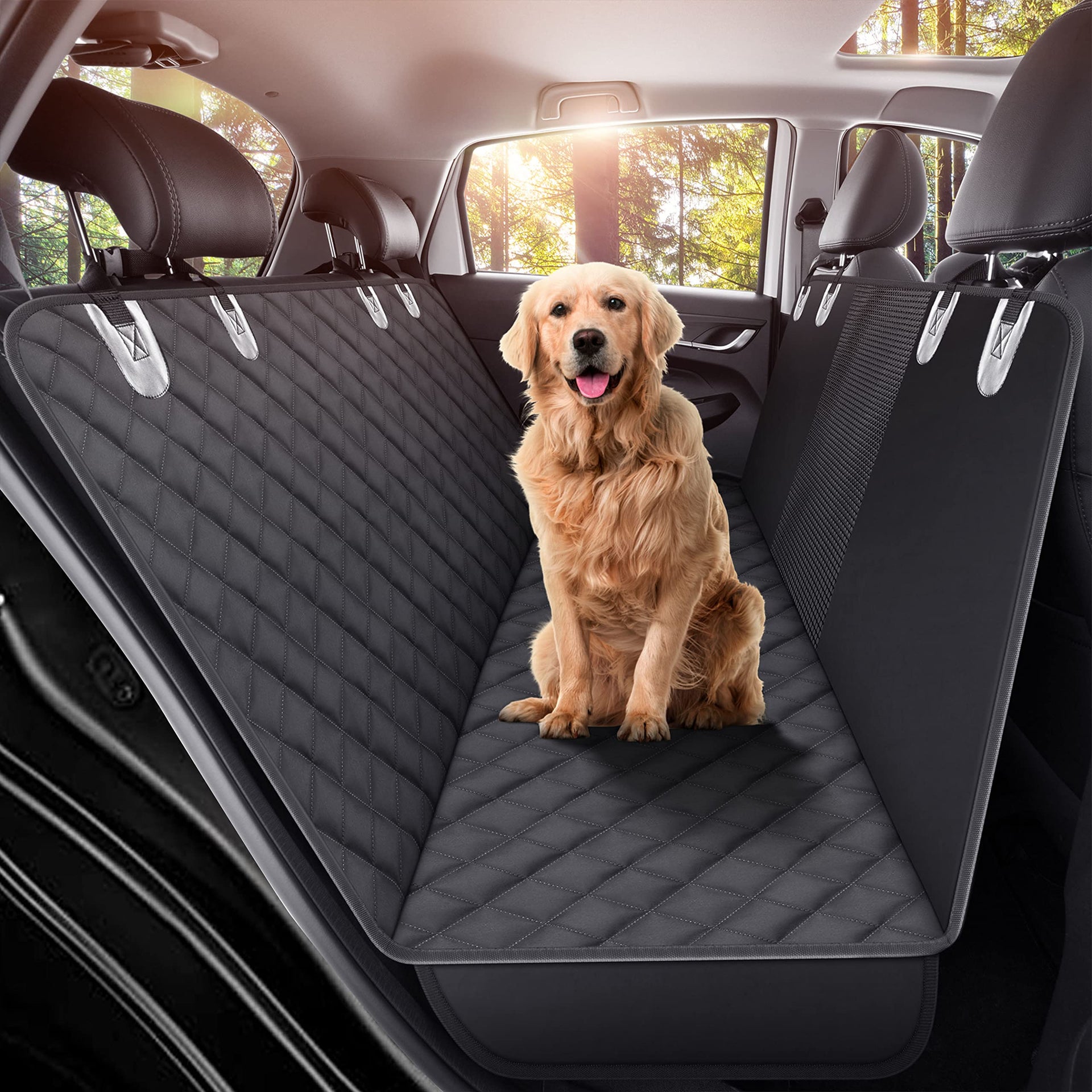 Active Pets Dog Car Seat Cover for Back Seat. Protector Hammock -  Waterproof Pet Trucks, Sedans & SUVs Use with Chom Roller Hair Remover.  Black