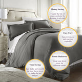 HC COLLECTION - 1500 Thread Count Egyptian Quality Duvet Cover Set Full Queen Size, 3pc Luxury Soft, Queen Gray