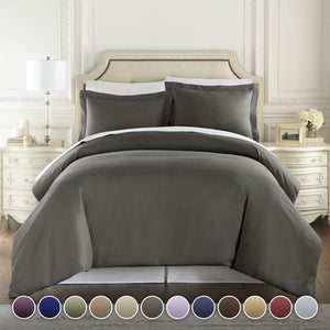 HC COLLECTION - 1500 Thread Count Egyptian Quality Duvet Cover Set Full Queen Size, 3pc Luxury Soft, Queen Gray
