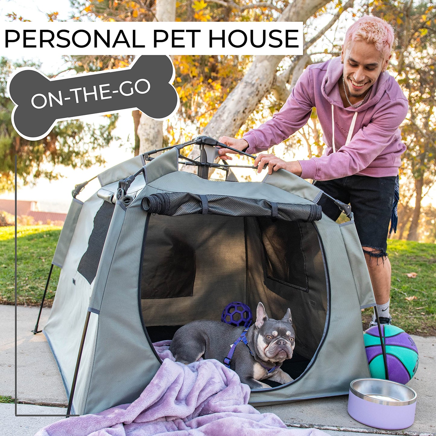 POP 'N GO Pet Playpen for Dogs and Cats - 39 x 33 Inch Dog Tent w/Carrying Bag - Outdoor Cat Enclosures Pets - Dog Travel Accessories for Camping - Grey