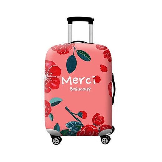 Pastel Red Floral Merci Beaucoup | Standard Design | Luggage Suitcase Protective Cover - Small - Luggage Cover Encompass RL