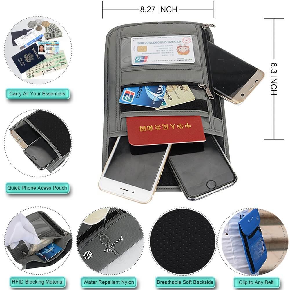 RFID Blocking Travel Passport Holder Neck Wallet | Traveling Document Organizer Purse Encompass RL