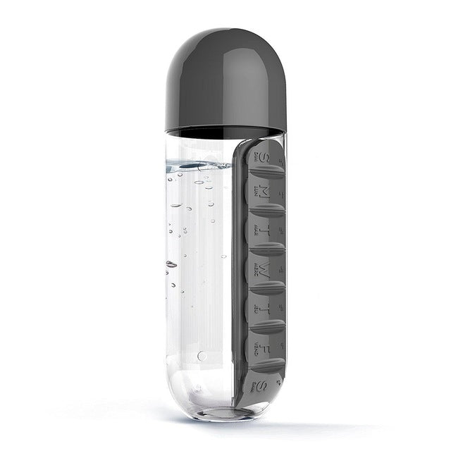 Water Bottle with Pill Box black