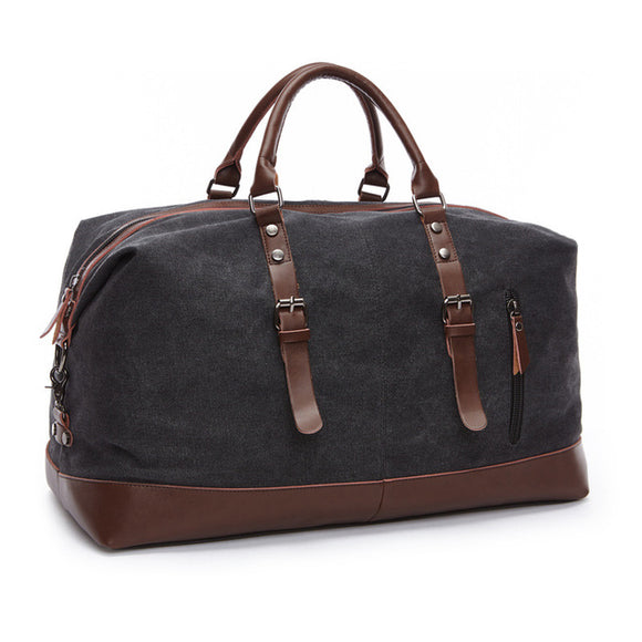 Canvas and Leather Weekend Tote Bag - Black - Travel Bags Encompass RL
