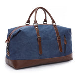 Canvas and Leather Weekend Tote Bag - Blue - Travel Bags Encompass RL