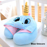 Cartoon Hooded Neck Pillow - Blue Unicorn - Neck Pillow Encompass RL