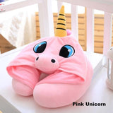 Cartoon Hooded Neck Pillow - Pink Unicorn - Neck Pillow Encompass RL